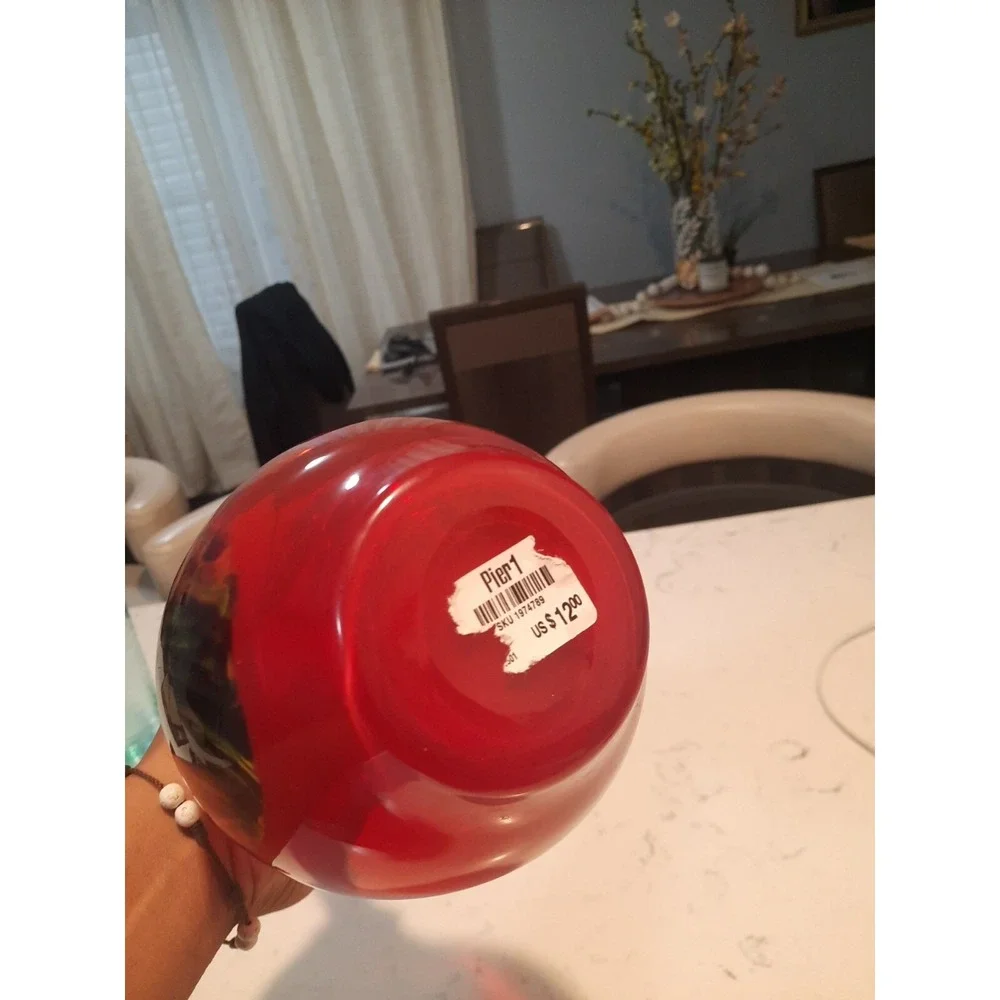 Pier 1 Red Glass Vase With Swirls 14